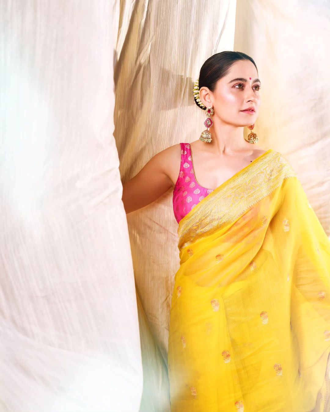 Bollywood Actress Sanjeeda Sheikh Stills in Yellow Saree